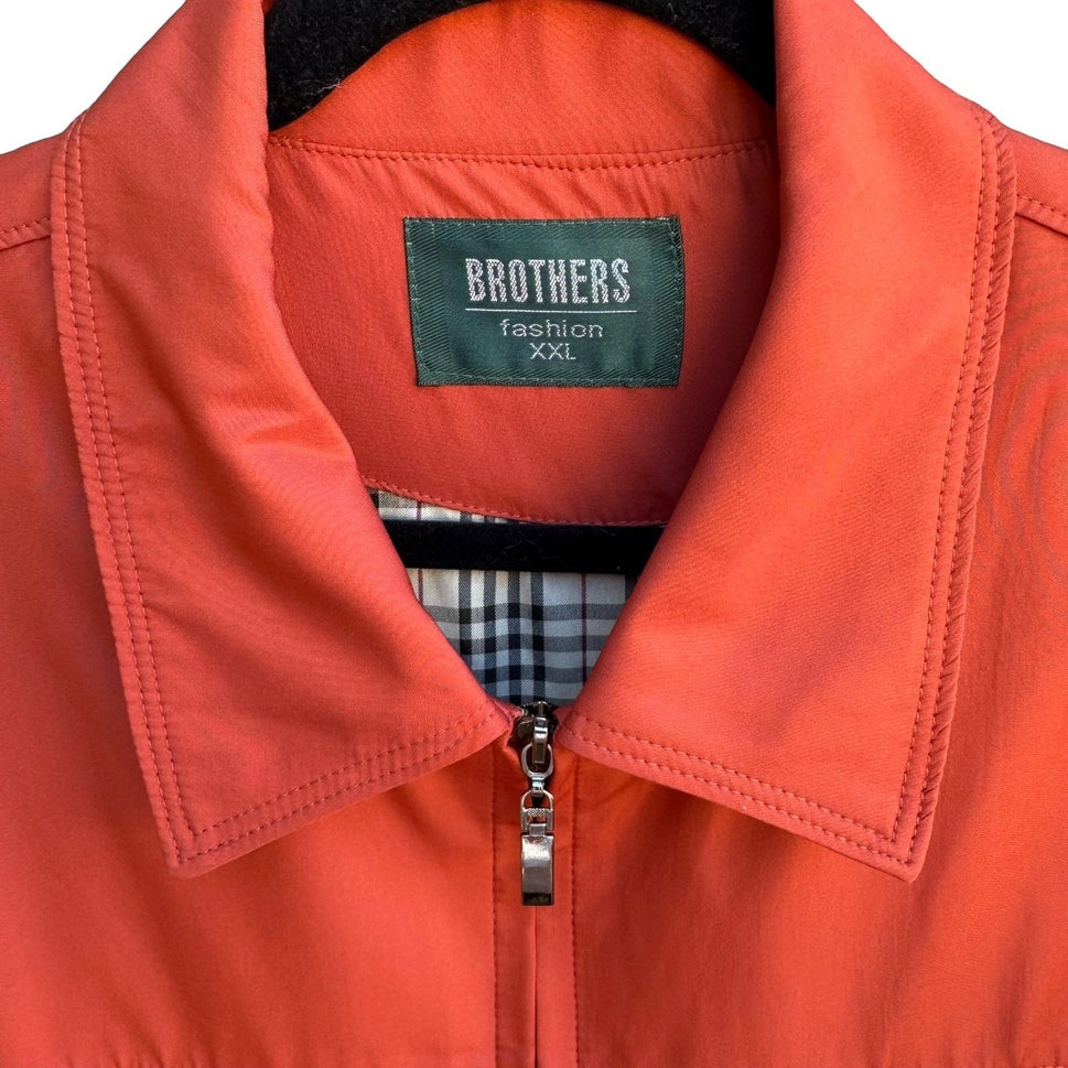 Brothers Vintage Harrington Jacket Orange Plaid Lined Full Zip Bomber Mens XXL