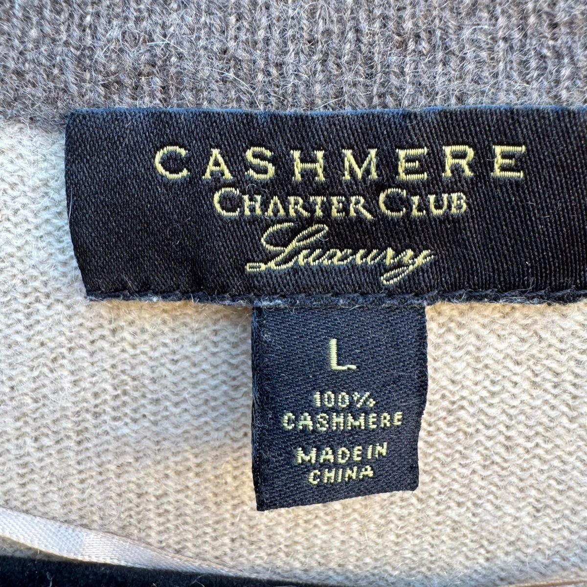 Charter Club Cashmere Colorblock Quiet Luxury Preppy Open Cardigan Neutral L