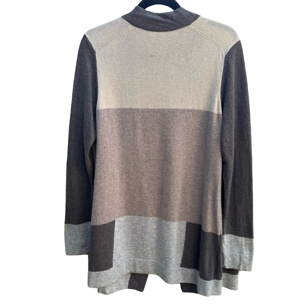 Charter Club Cashmere Colorblock Quiet Luxury Preppy Open Cardigan Neutral L