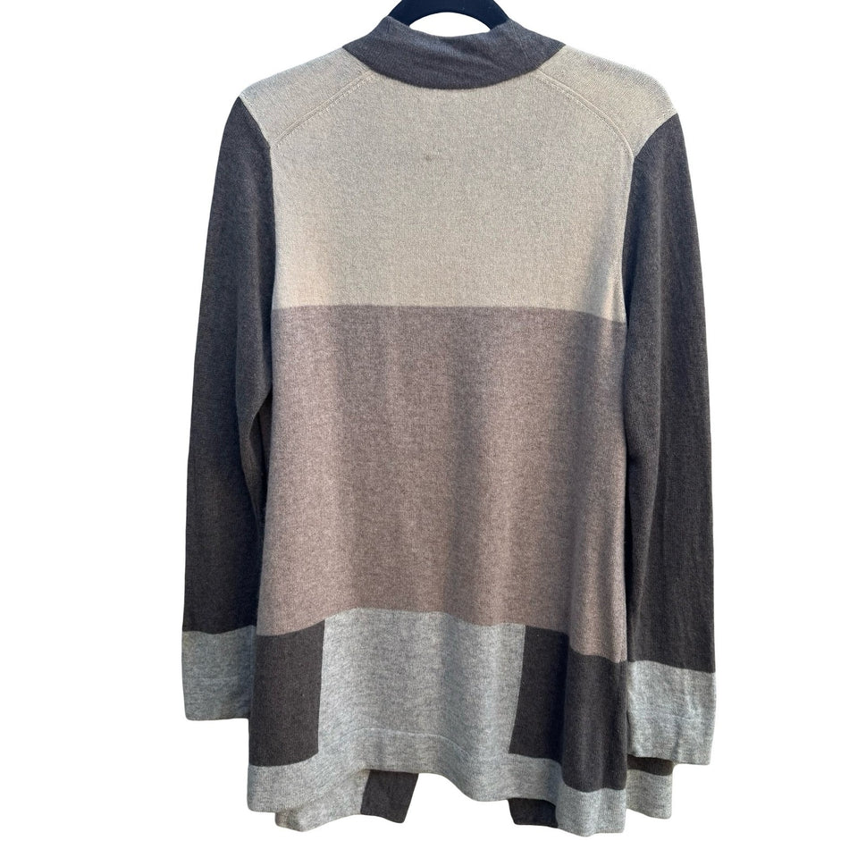 Charter Club Cashmere Colorblock Quiet Luxury Preppy Open Cardigan Neutral L