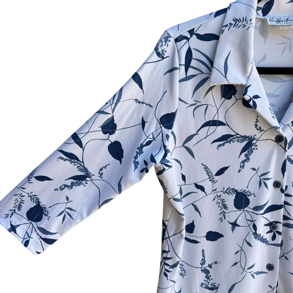 Carolyn Strauss Collection Womens Floral Print 3/4 Sleeve Button-Up Blouse M