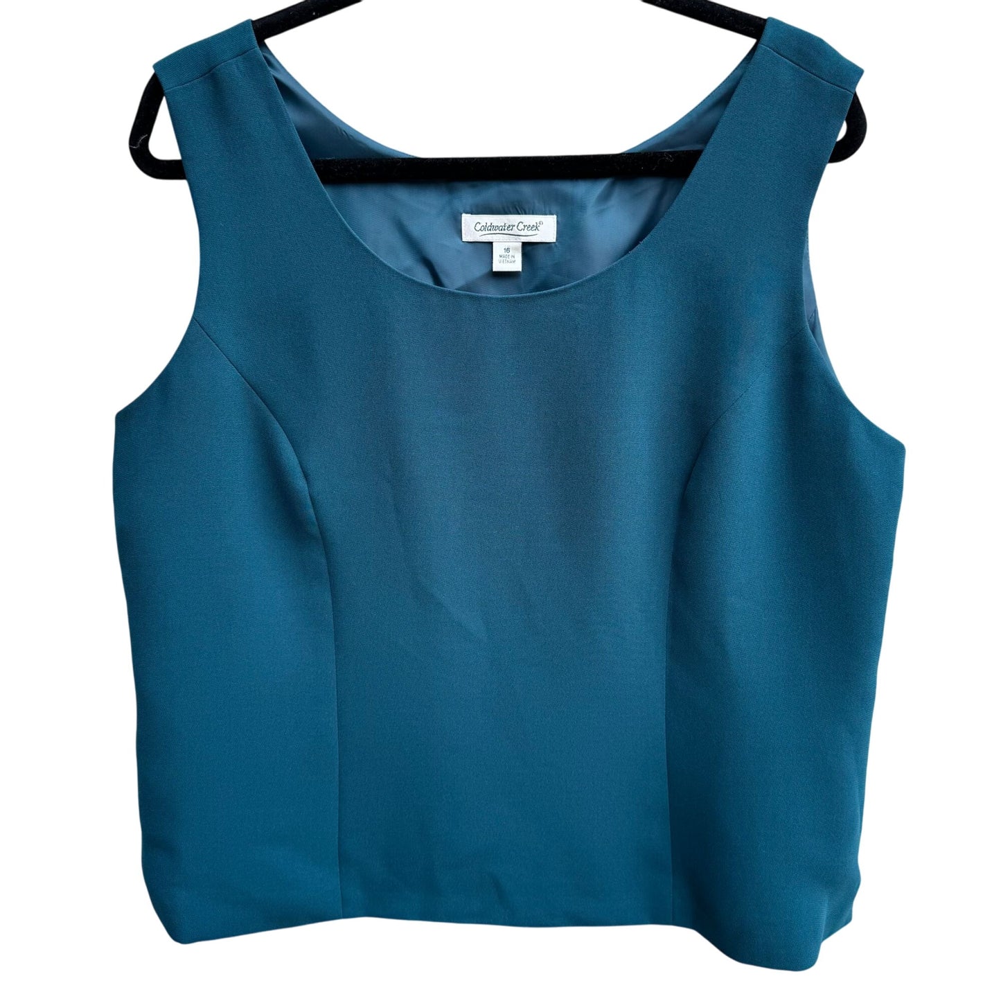 Coldwater Creek Womens Sleeveless Full Lined Scoop Neck Side Zip Teal Blouse 16