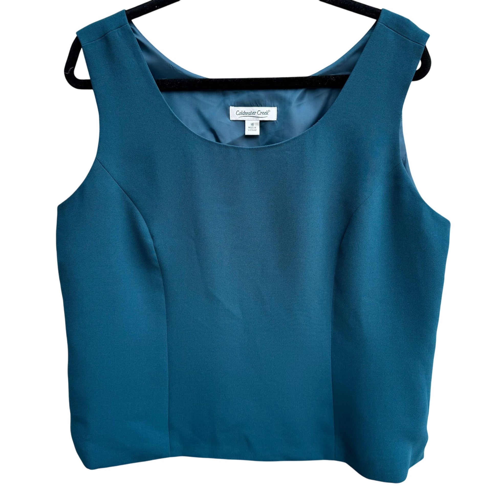 Coldwater Creek Womens Sleeveless Full Lined Scoop Neck Side Zip Teal Blouse 16