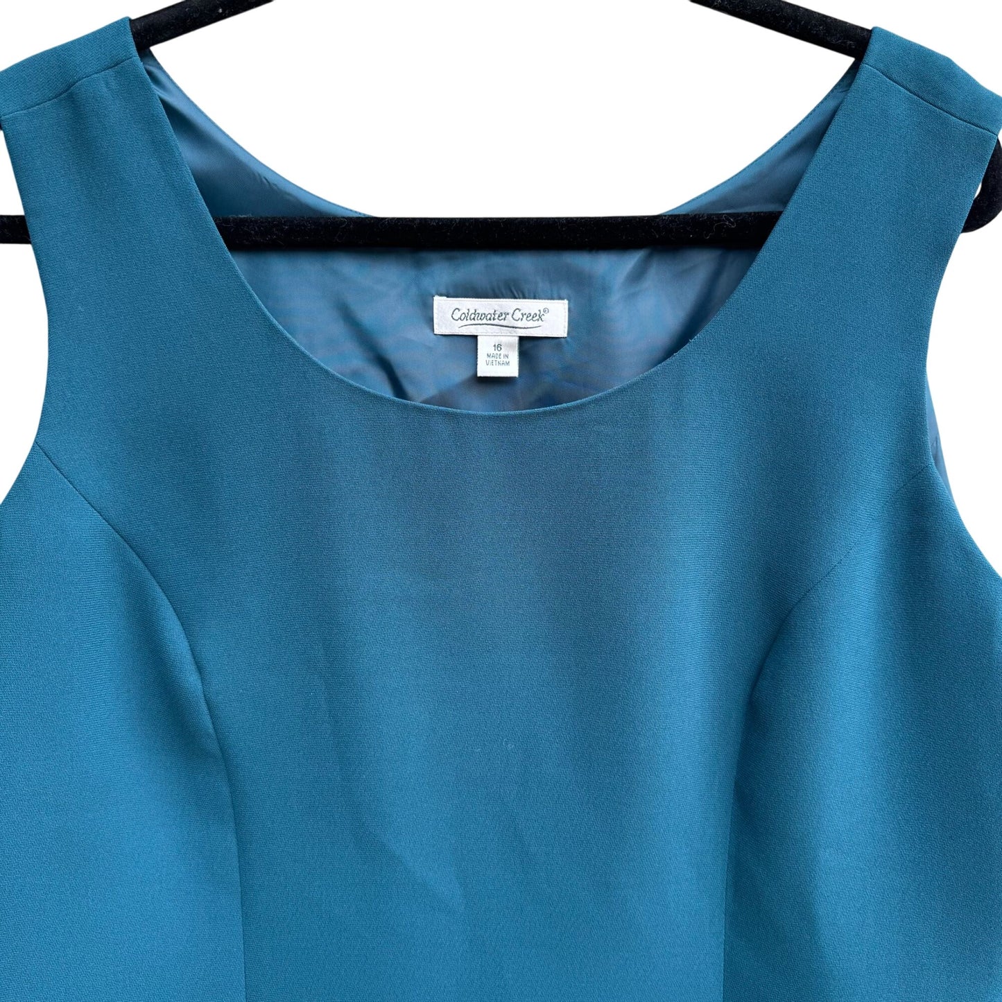 Coldwater Creek Womens Sleeveless Full Lined Scoop Neck Side Zip Teal Blouse 16