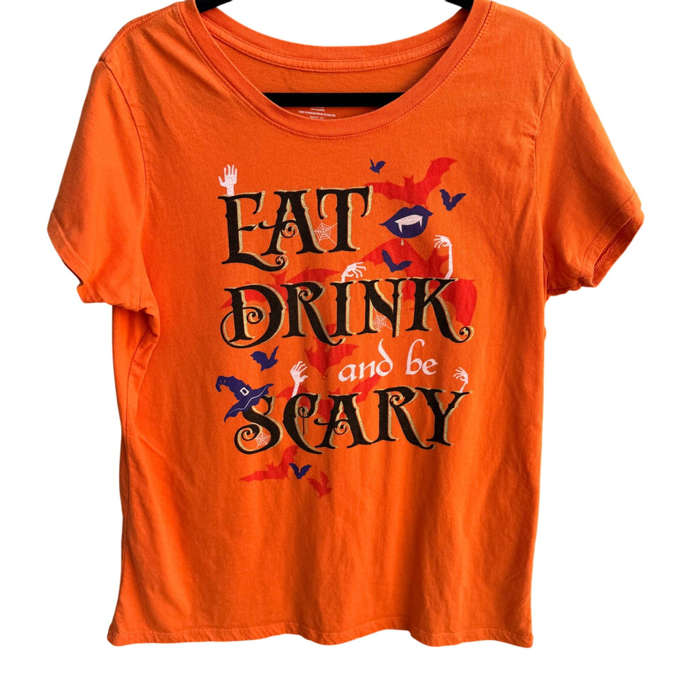 Eat Drink And Be Scary Halloween Orange Cotton Scoop Neck Cap Sleeve Shirt 2X