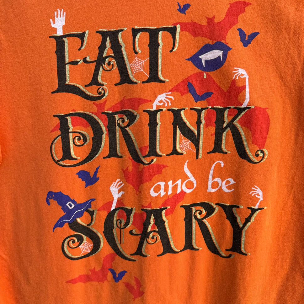 Eat Drink And Be Scary Halloween Orange Cotton Scoop Neck Cap Sleeve Shirt 2X
