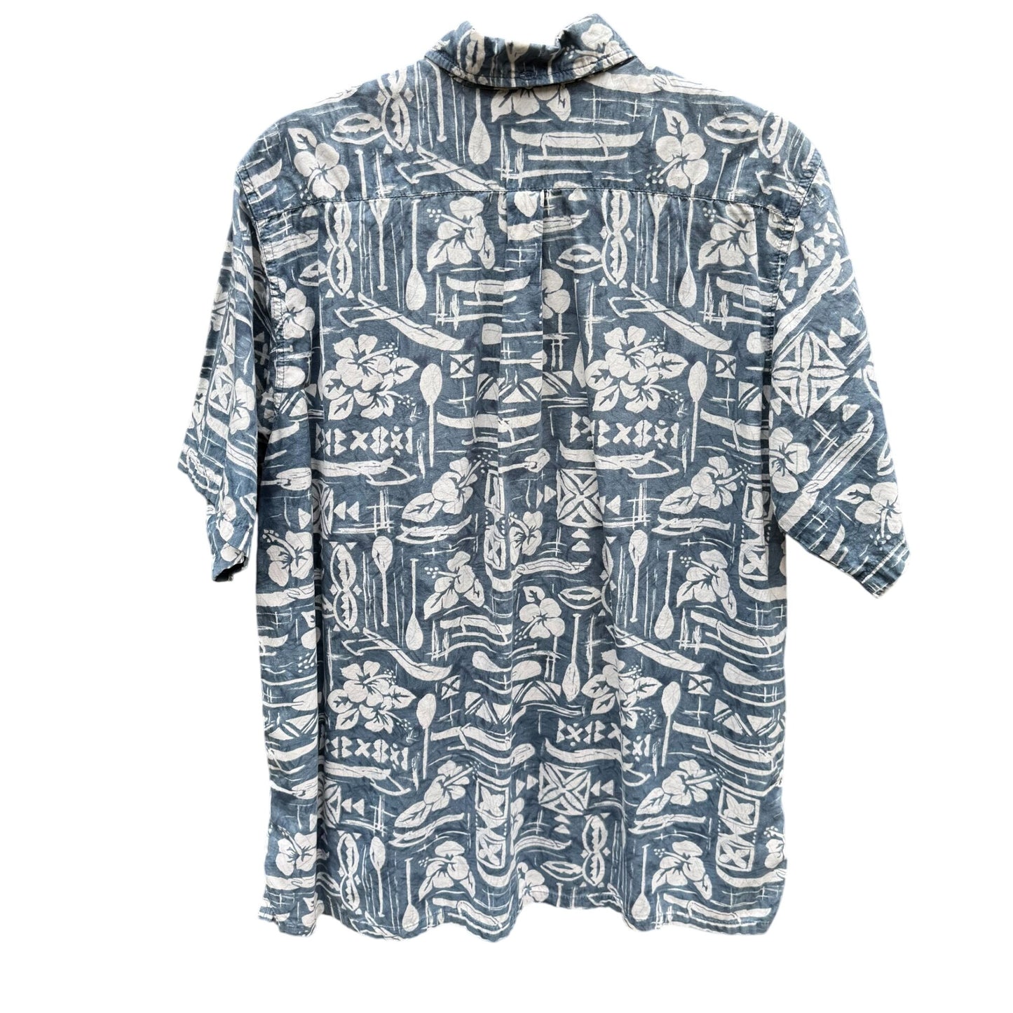 Go Barefoot Vintage Hawaiian Shirt Mens L Blue Floral Print Cotton Short Sleeve