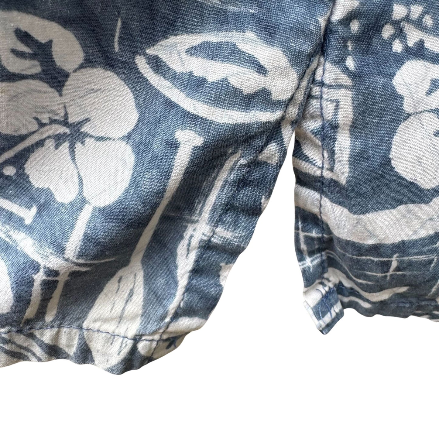 Go Barefoot Vintage Hawaiian Shirt Mens L Blue Floral Print Cotton Short Sleeve