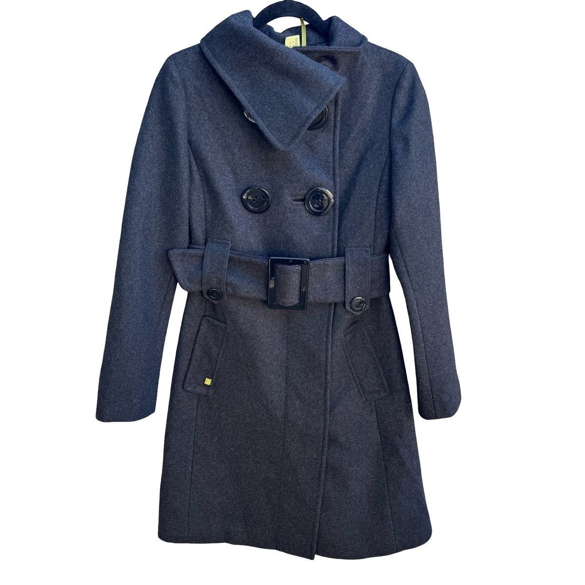 Soia & Kyo Tailored Minimalist Wool Blend Funnel Neck Pea Trench Coat Grey XS