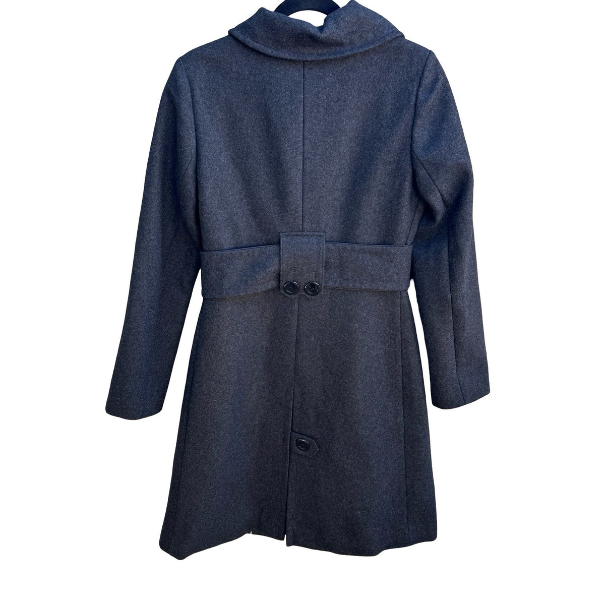 Soia & Kyo Tailored Minimalist Wool Blend Funnel Neck Pea Trench Coat Grey XS