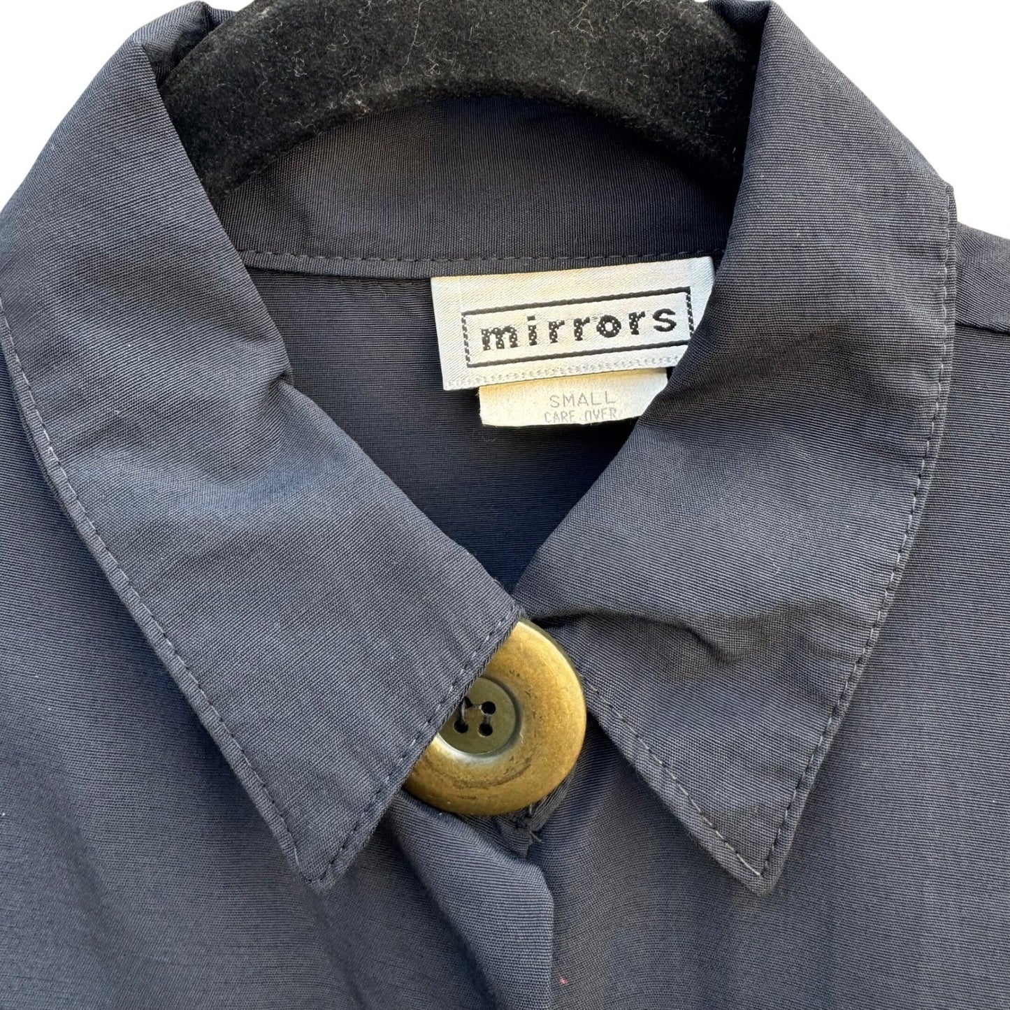 Mirrors Vintage 80s Navy Blue Blouse Oversized Buttons Made in USA Small Retro