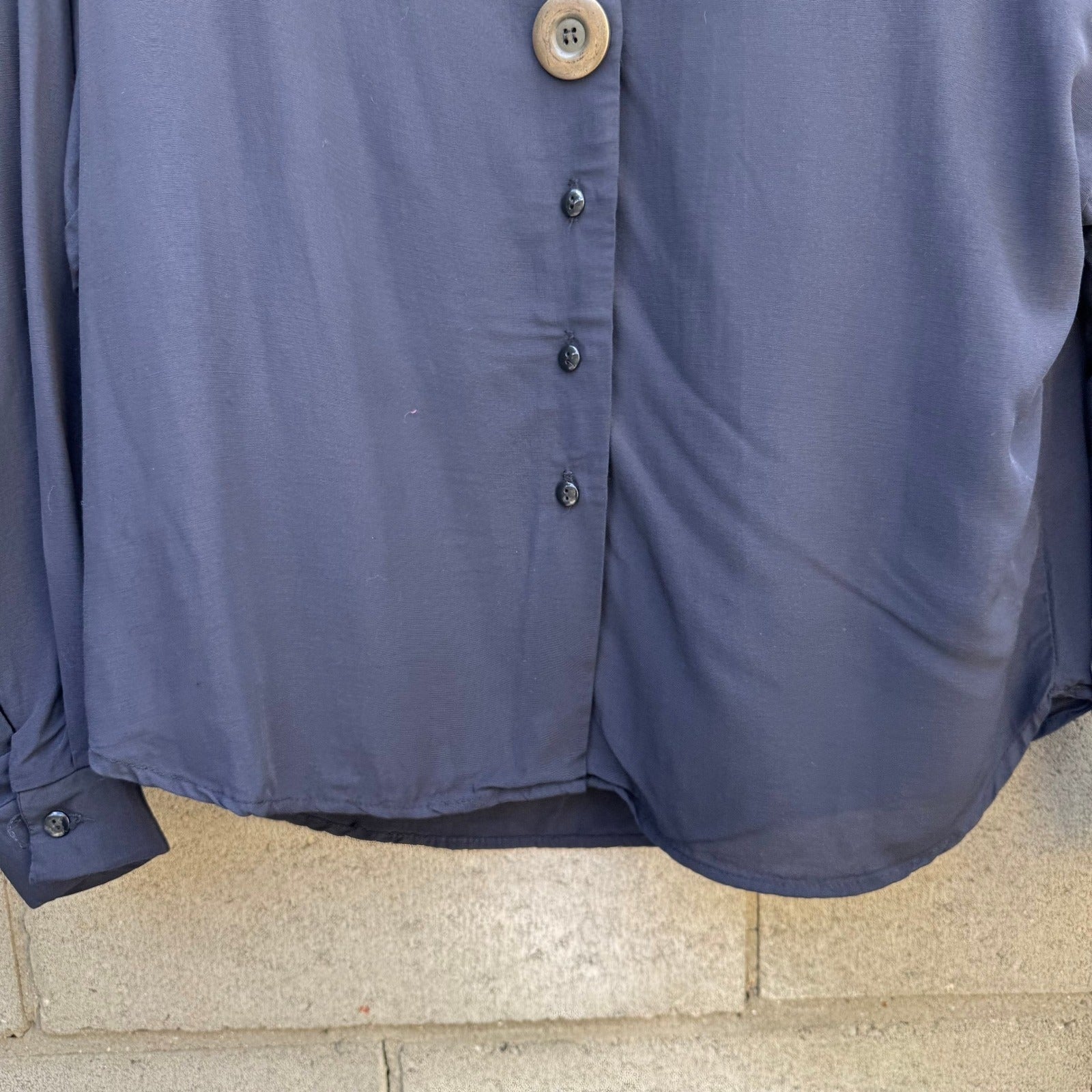 Mirrors Vintage 80s Navy Blue Blouse Oversized Buttons Made in USA Small Retro