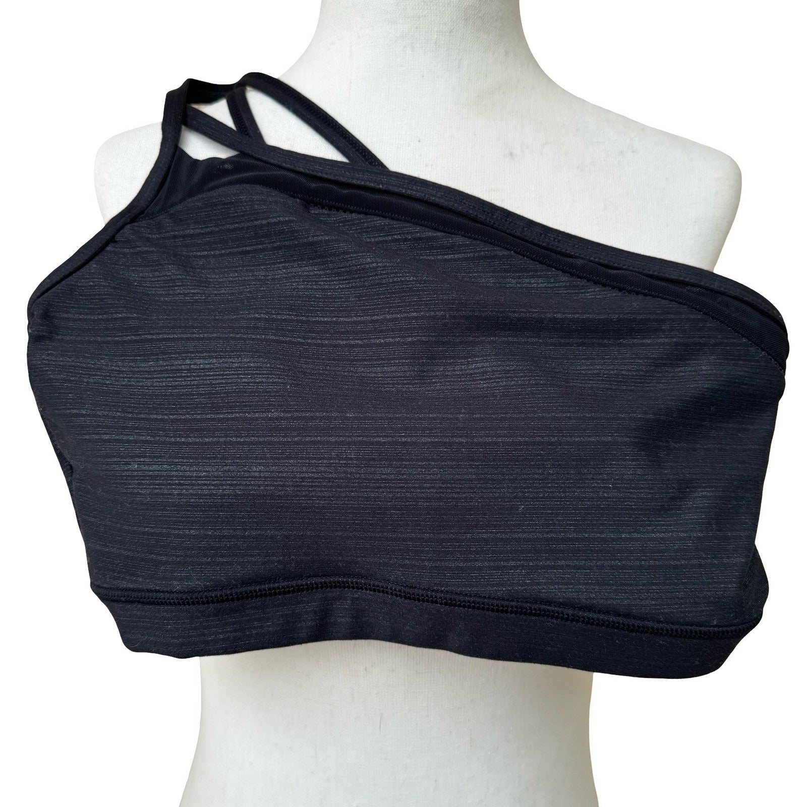 Zobha Activewear Gym Asymmetrical One Shoulder Sports Bra Charcoal Space Dye S