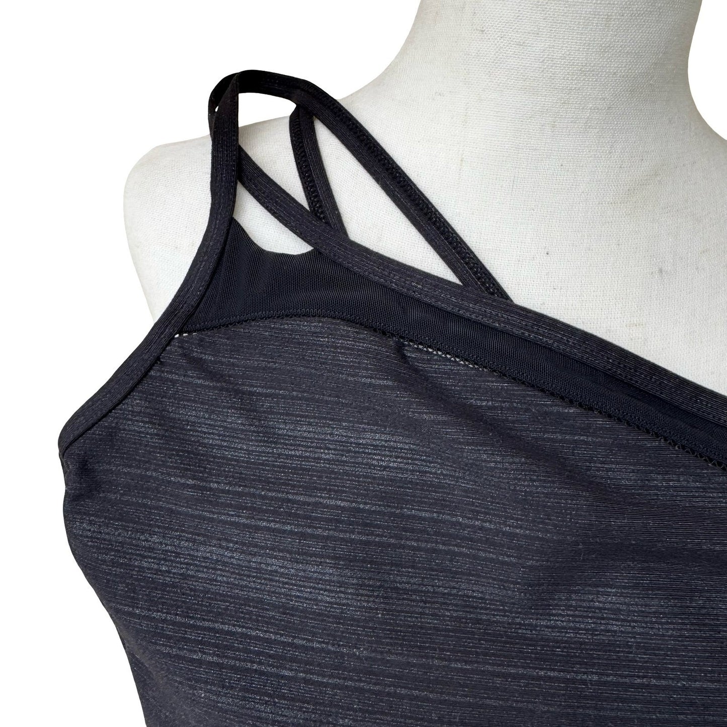 Zobha Activewear Gym Asymmetrical One Shoulder Sports Bra Charcoal Space Dye S