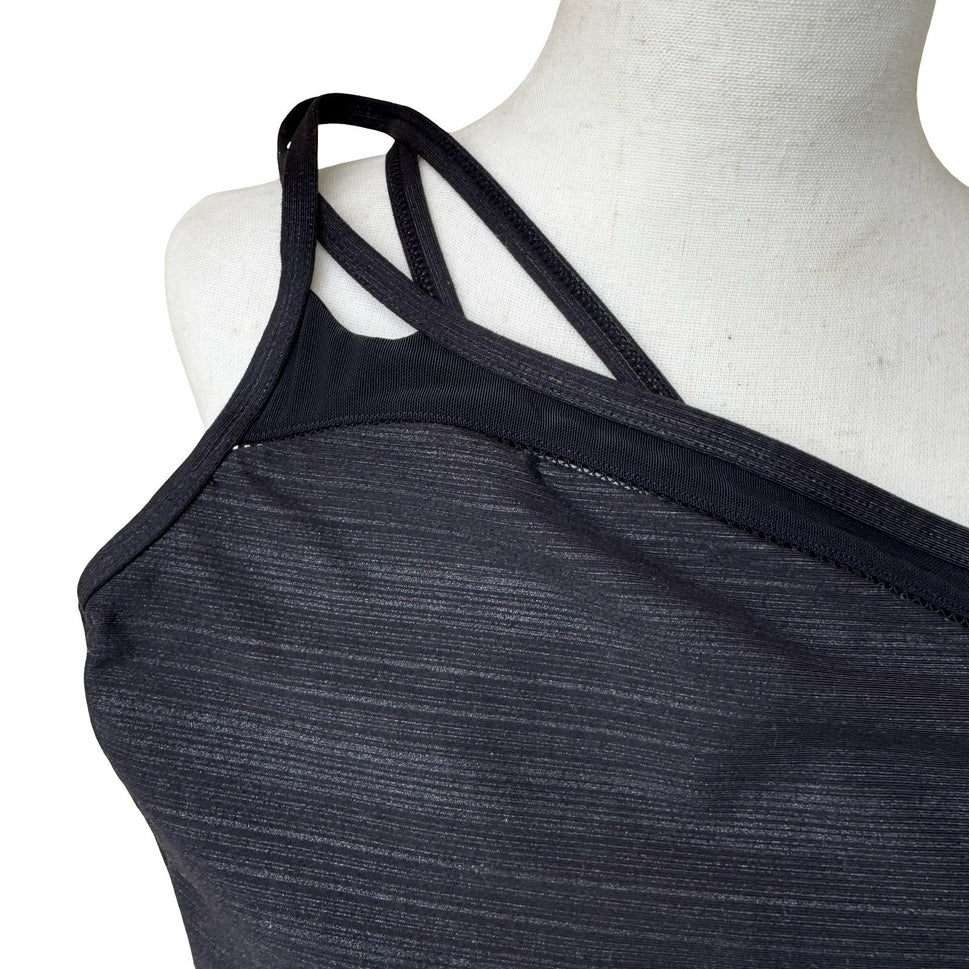 Zobha Activewear Gym Asymmetrical One Shoulder Sports Bra Charcoal Space Dye S