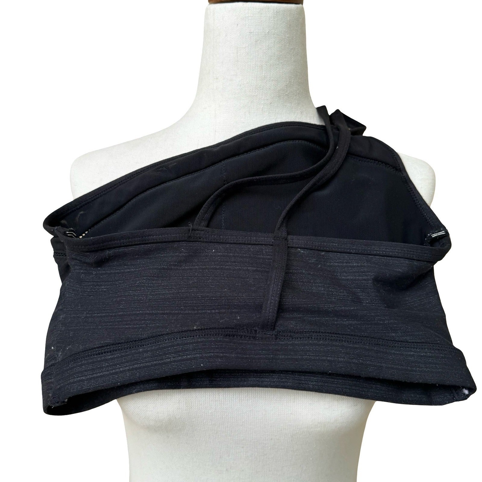 Zobha Activewear Gym Asymmetrical One Shoulder Sports Bra Charcoal Space Dye S