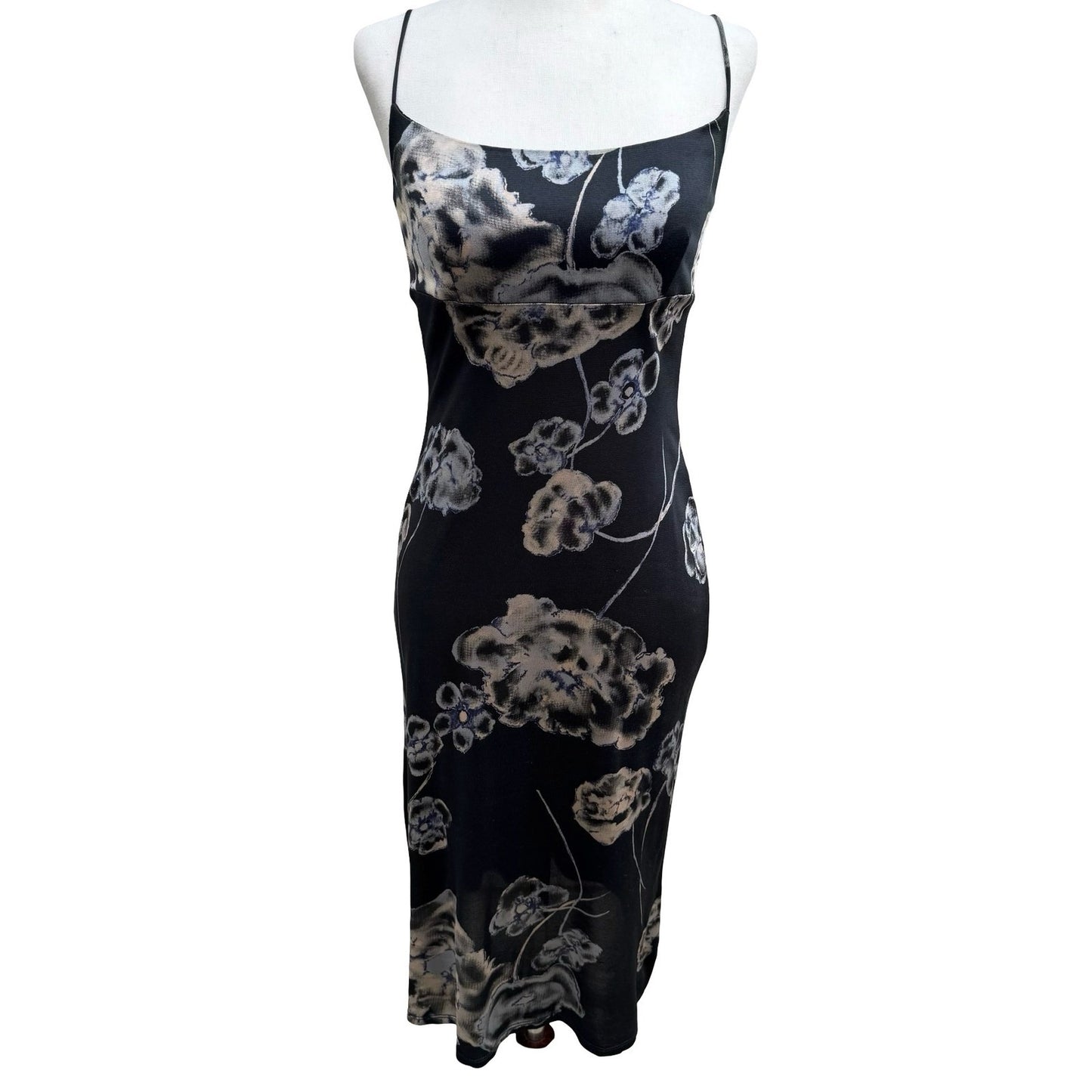 BCBG Max Azria Vintage Y2K 90s Dark Floral Empire Waist Midi Dress Whimsigoth S