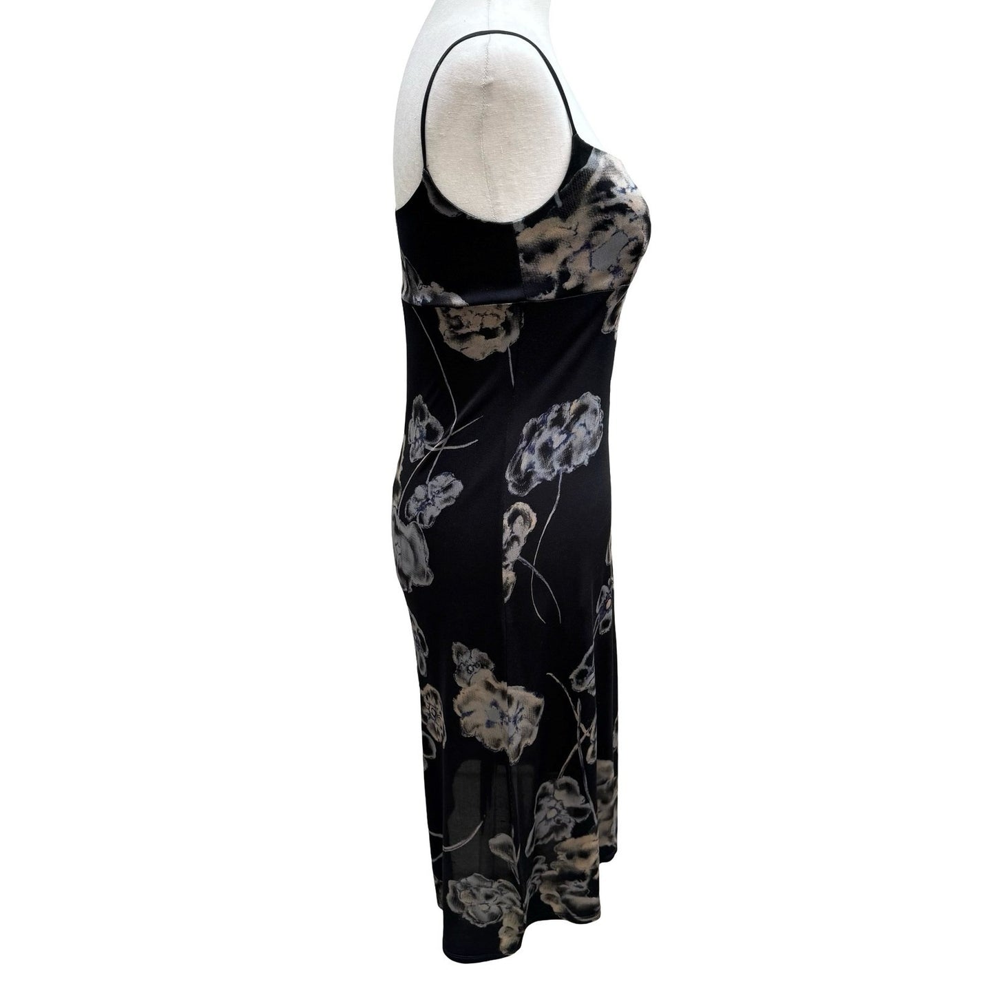 BCBG Max Azria Vintage Y2K 90s Dark Floral Empire Waist Midi Dress Whimsigoth S