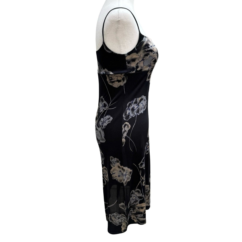 BCBG Max Azria Vintage Y2K 90s Dark Floral Empire Waist Midi Dress Whimsigoth S