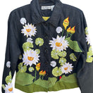 Switch Blutique Silk Embroidered Water Lily Whimsical Jacket Black Floral Art to Wear M 3 image