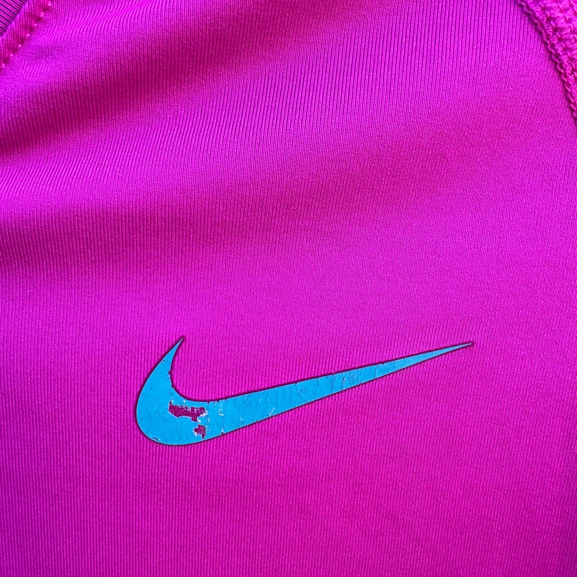 Nike Pro Combat Athletic Womens Fitted Long-Sleeve Dri-Fit Shirt Pink Blue Logo S
