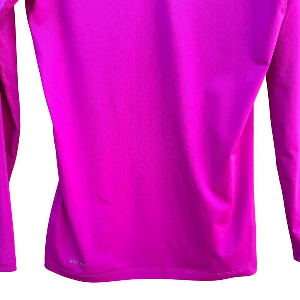 Nike Pro Combat Athletic Womens Fitted Long-Sleeve Dri-Fit Shirt Pink Blue Logo S