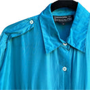 Switch Carole Little St Tropez Vintage Silk Teal Oversized Button-Up Epaulette Shirt 6 3 image