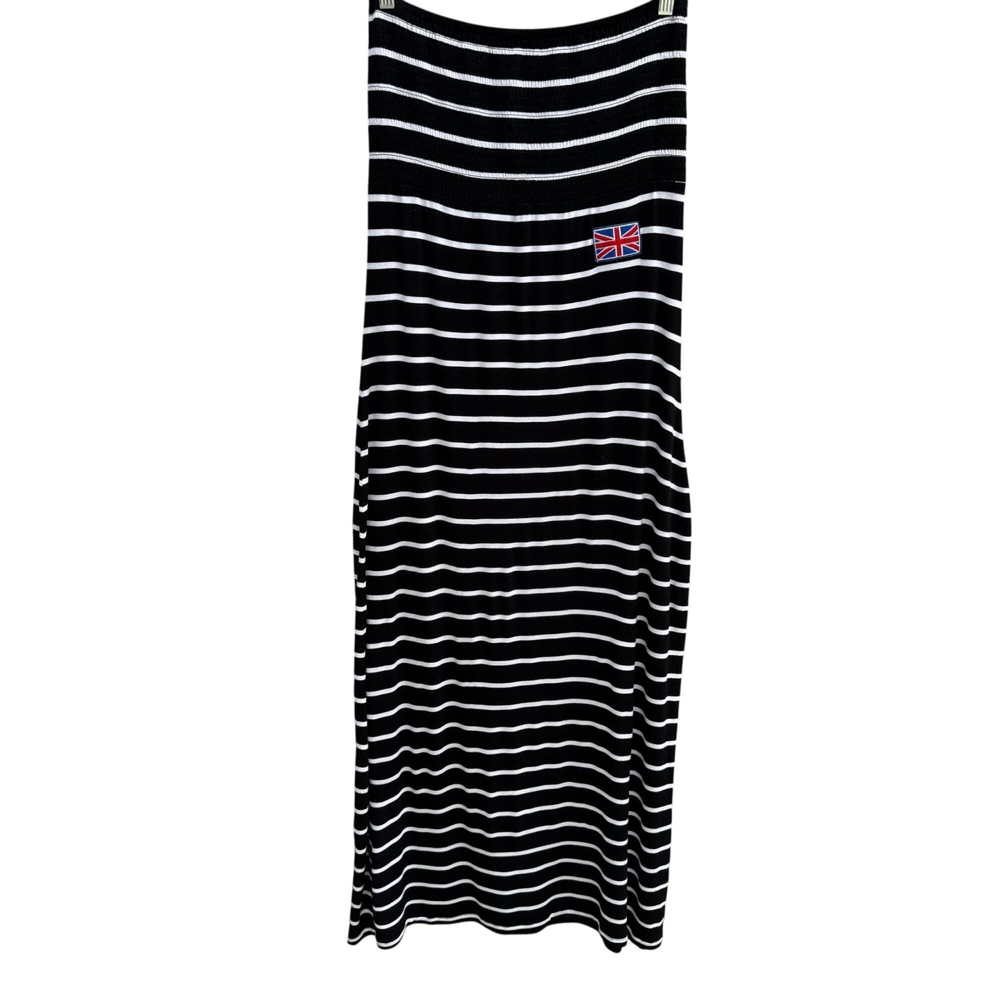 Union Jack Y2K Black White Striped Strapless Smocked Tube Top Stretch Maxi Dress