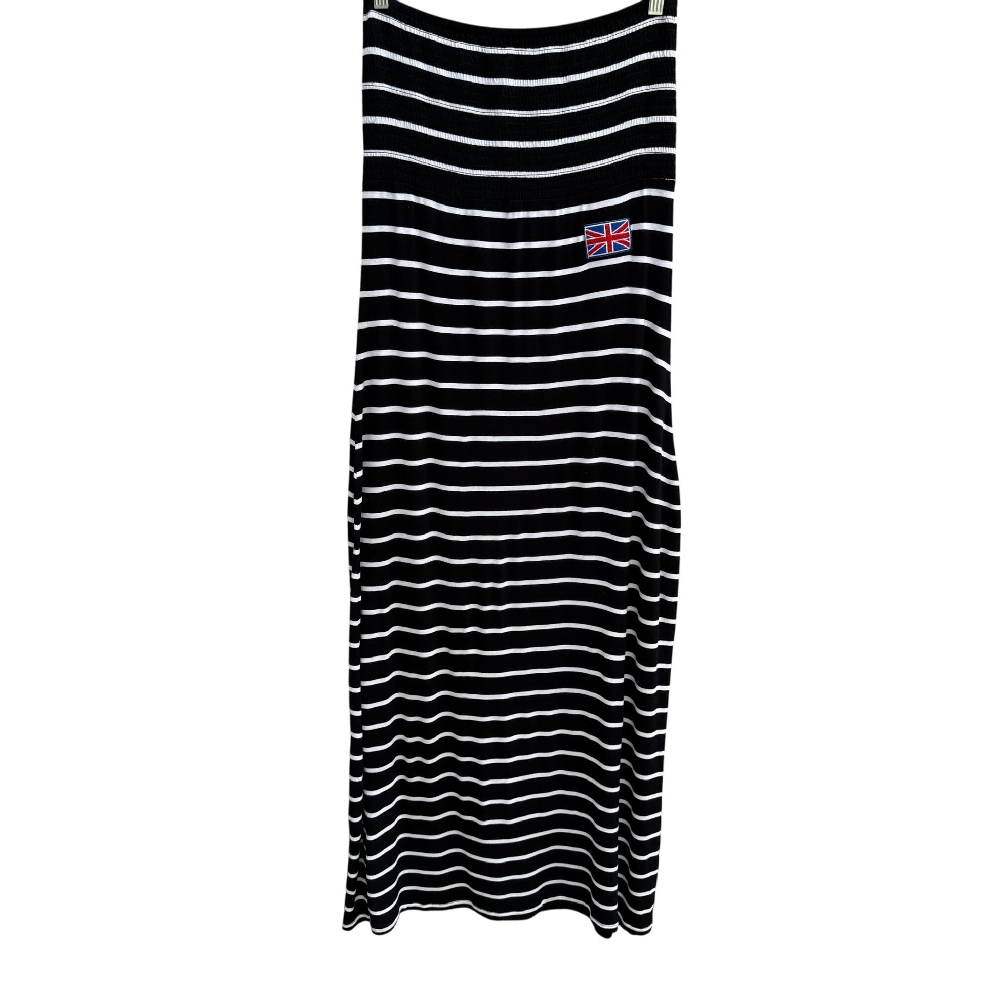 Union Jack Y2K Black White Striped Strapless Smocked Tube Top Stretch Maxi Dress