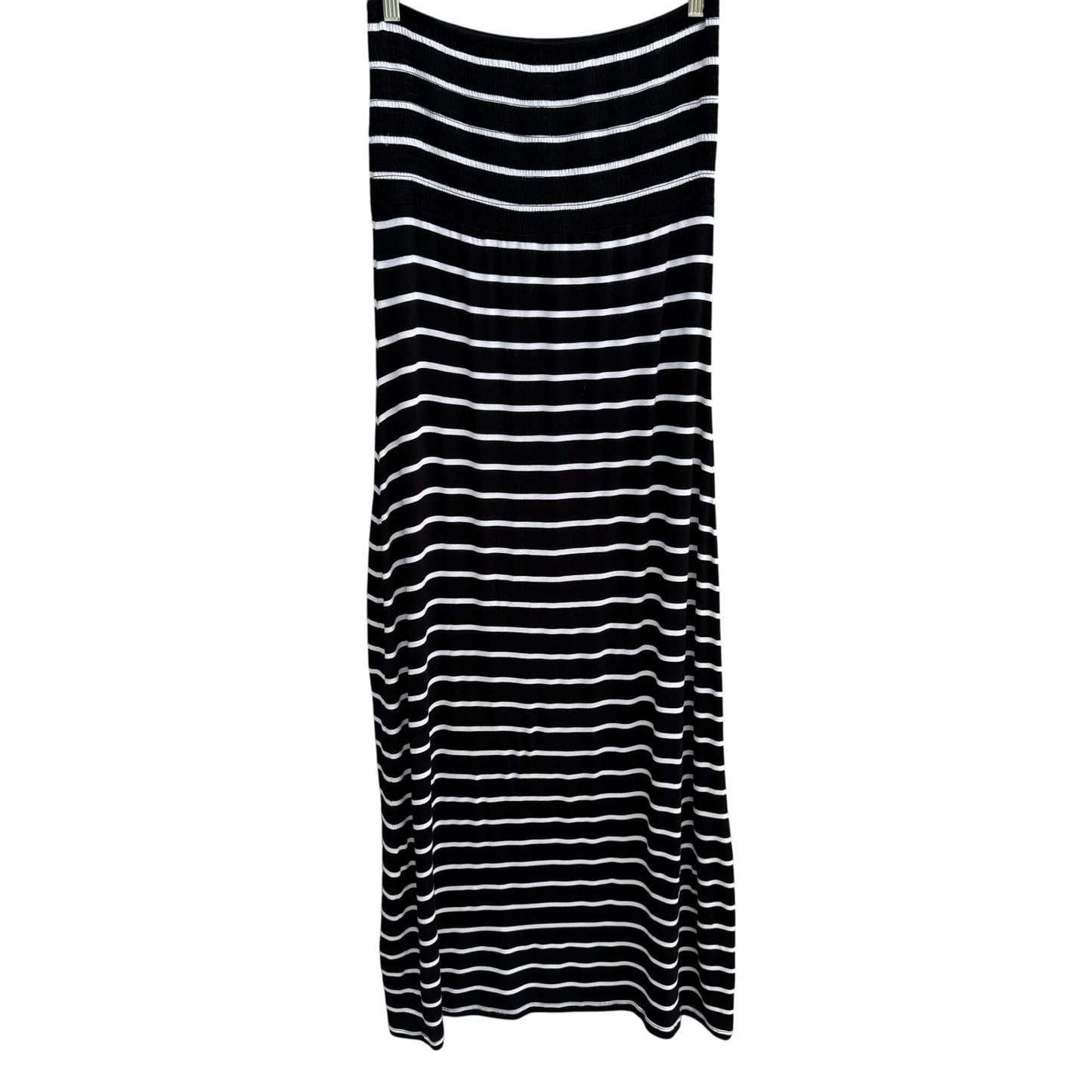 Union Jack Y2K Black White Striped Strapless Smocked Tube Top Stretch Maxi Dress