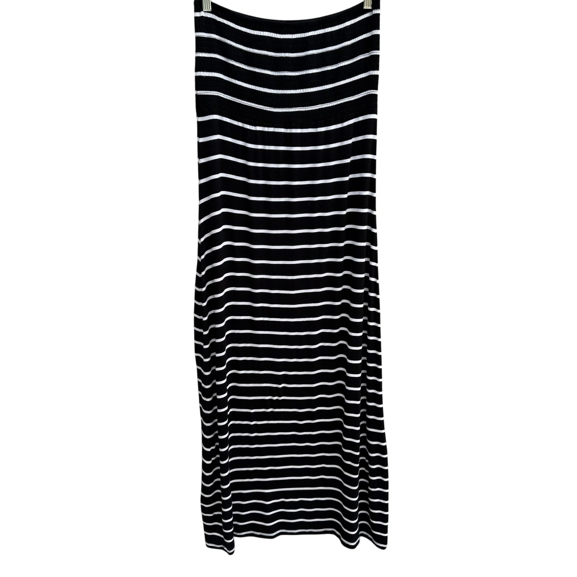 Union Jack Y2K Black White Striped Strapless Smocked Tube Top Stretch Maxi Dress