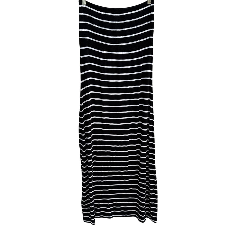 Union Jack Y2K Black White Striped Strapless Smocked Tube Top Stretch Maxi Dress