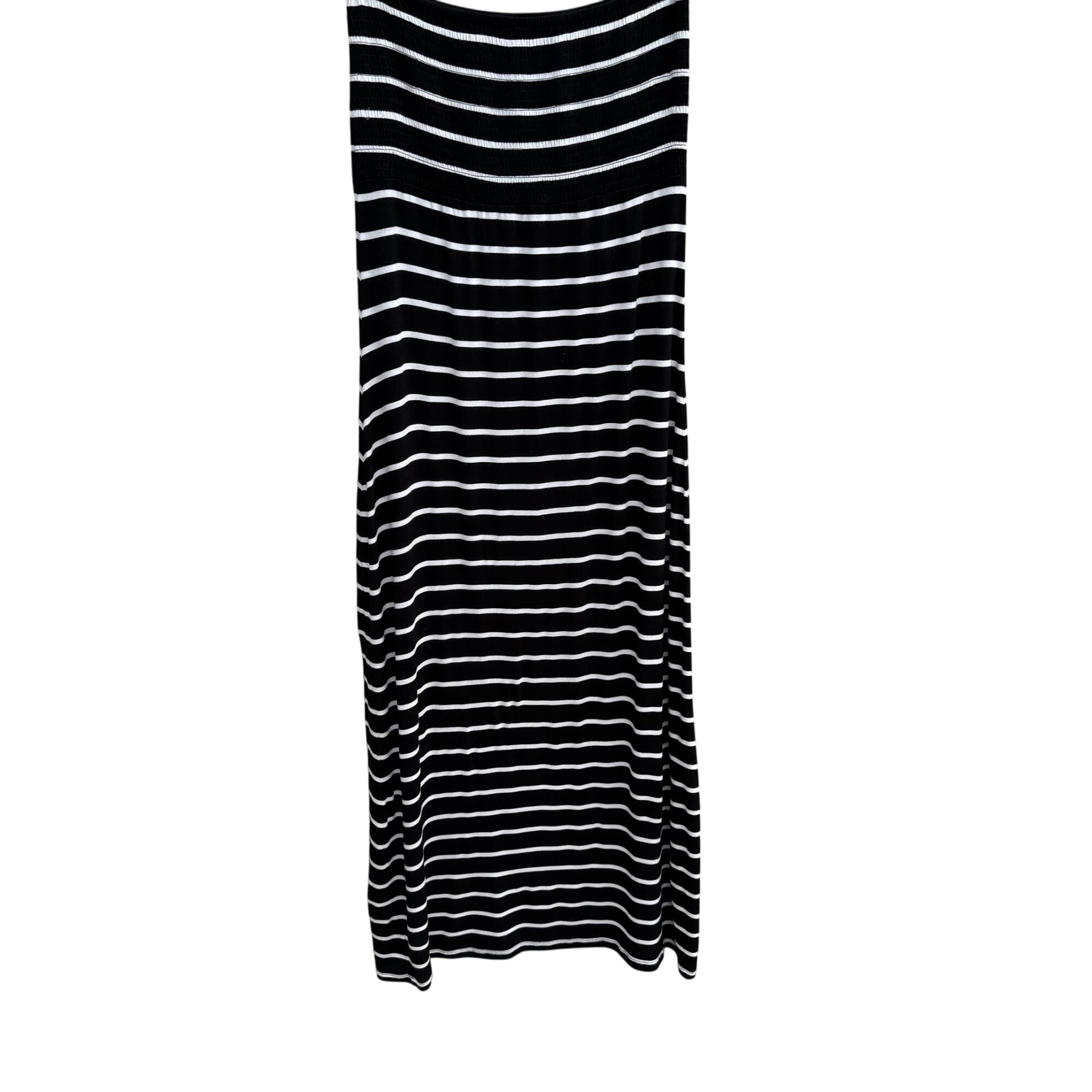 Union Jack Y2K Black White Striped Strapless Smocked Tube Top Stretch Maxi Dress