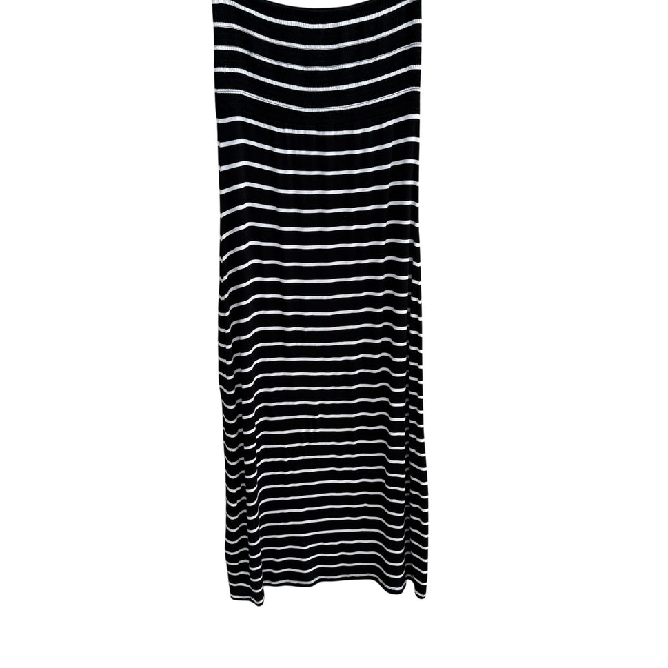 Union Jack Y2K Black White Striped Strapless Smocked Tube Top Stretch Maxi Dress