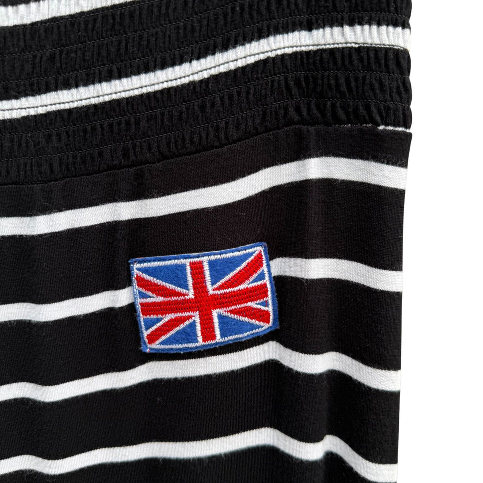 Union Jack Y2K Black White Striped Strapless Smocked Tube Top Stretch Maxi Dress