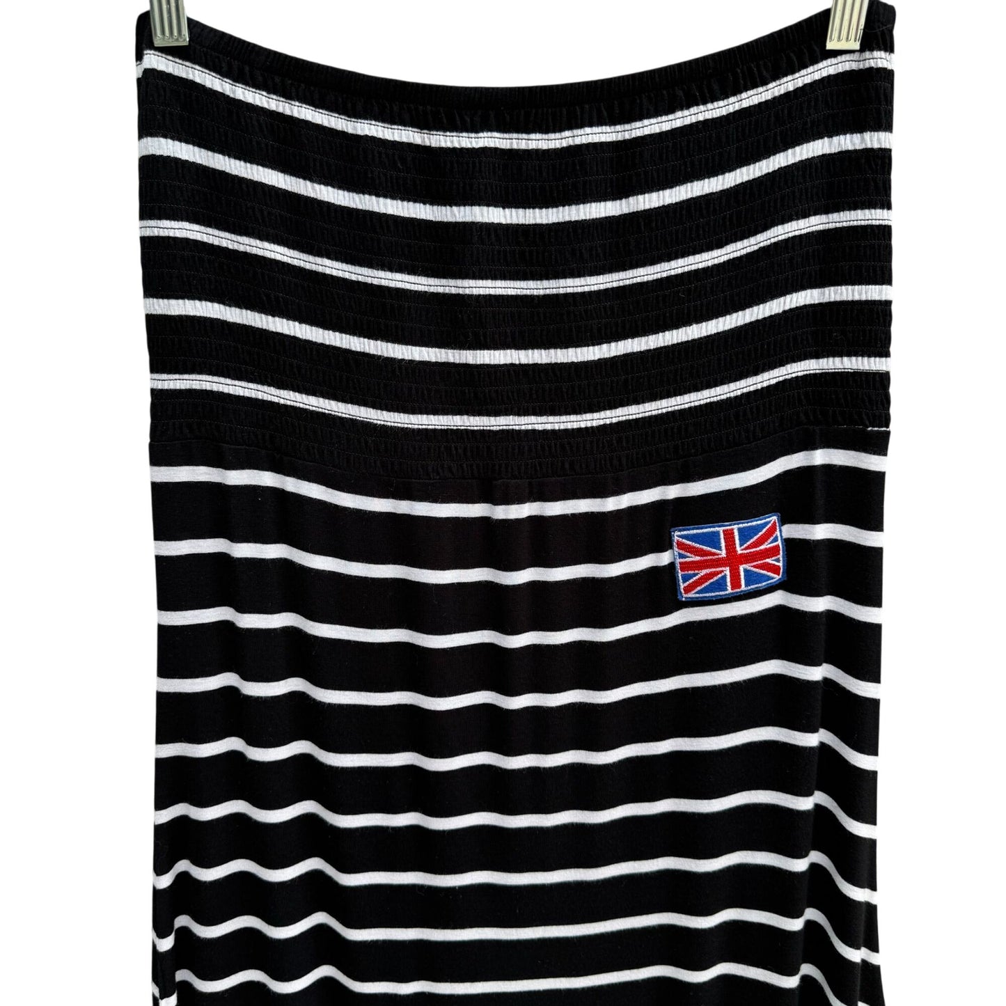 Union Jack Y2K Black White Striped Strapless Smocked Tube Top Stretch Maxi Dress