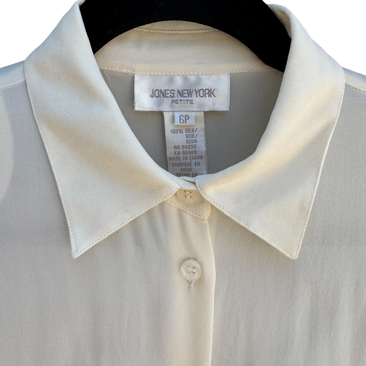 Jones New York Petite Vintage Silk Ivory Button-Up Long Sleeve Preppy Blouse 6P