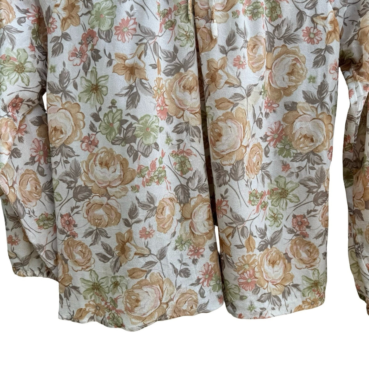 Vintage 70s 80s Cottagecore Grandmacore Boho Floral Smocked Mock Neck Blouse