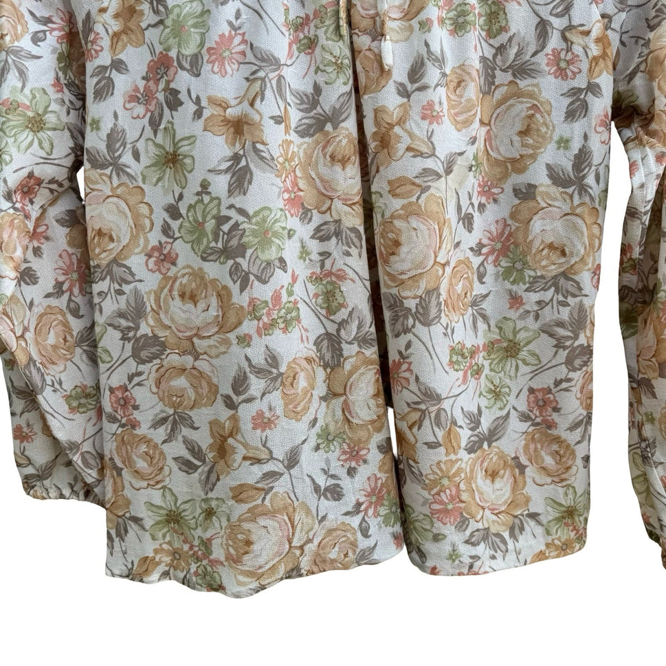 Vintage 70s 80s Cottagecore Grandmacore Boho Floral Smocked Mock Neck Blouse