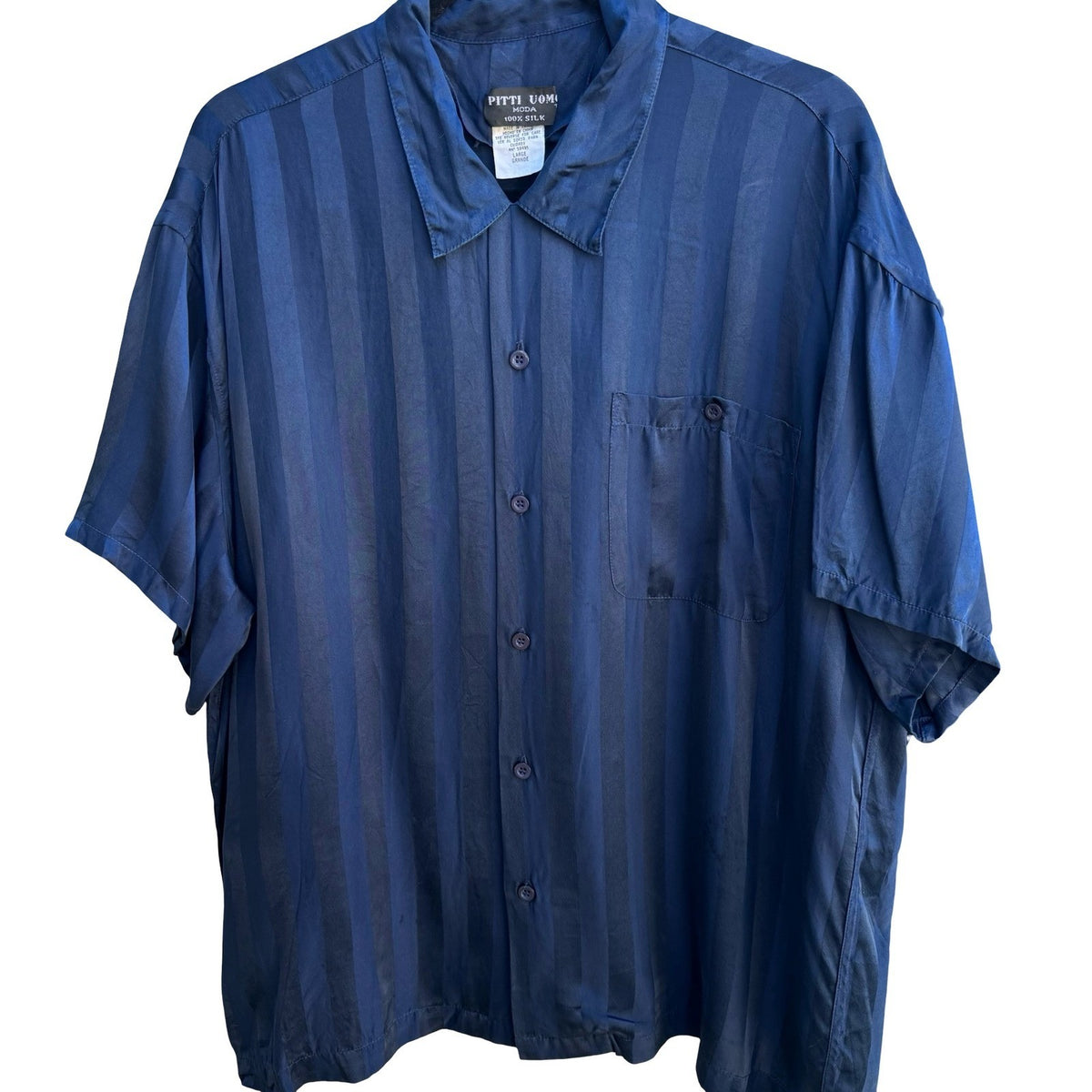 Pitti Uomo Moda Vintage 100% Silk Luxury Loungewear Sleepwear Pajama Set Navy L