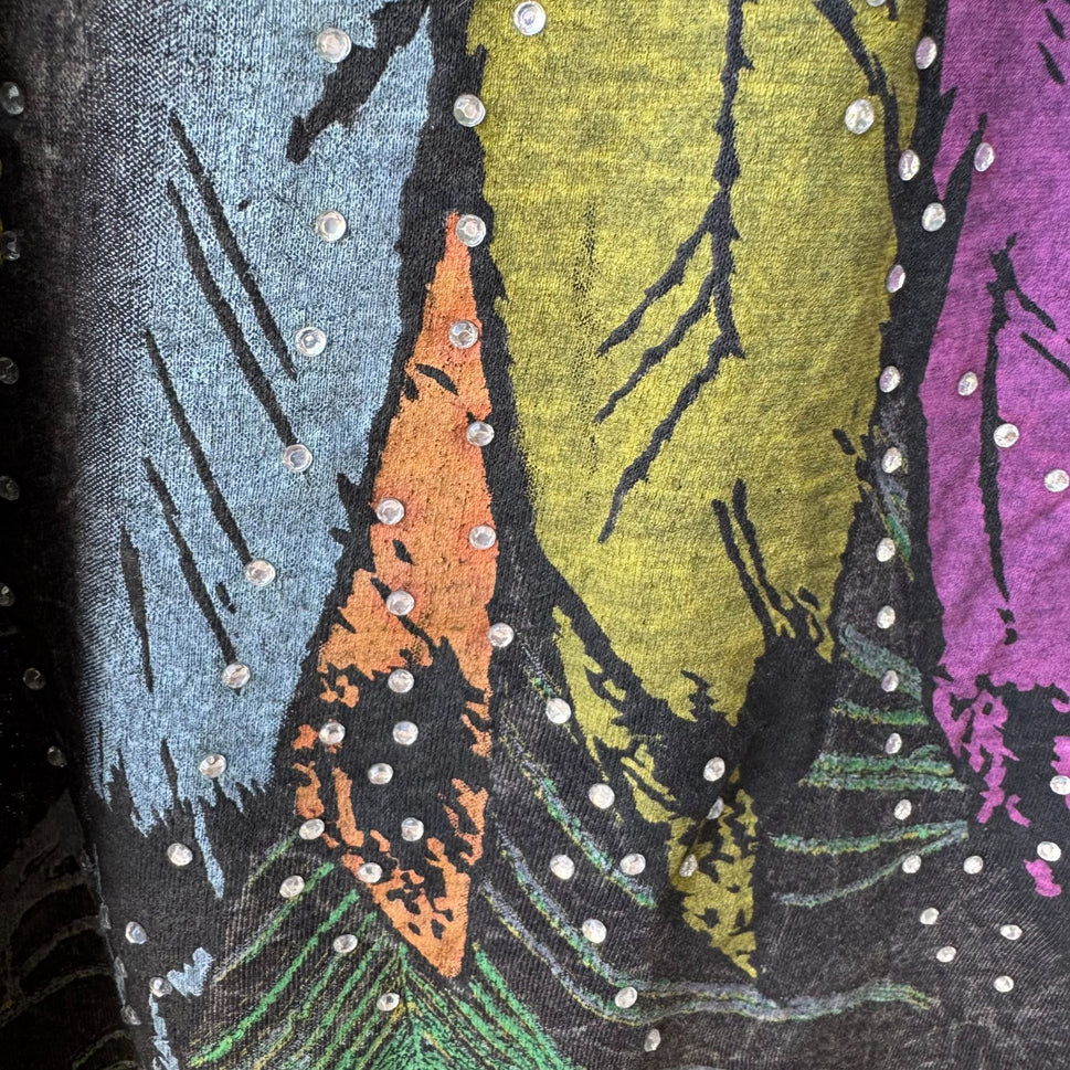 Bongo Vintage Y2K Boho Fringe Feather Peacock Rhinestone Festival Crop Top 1X