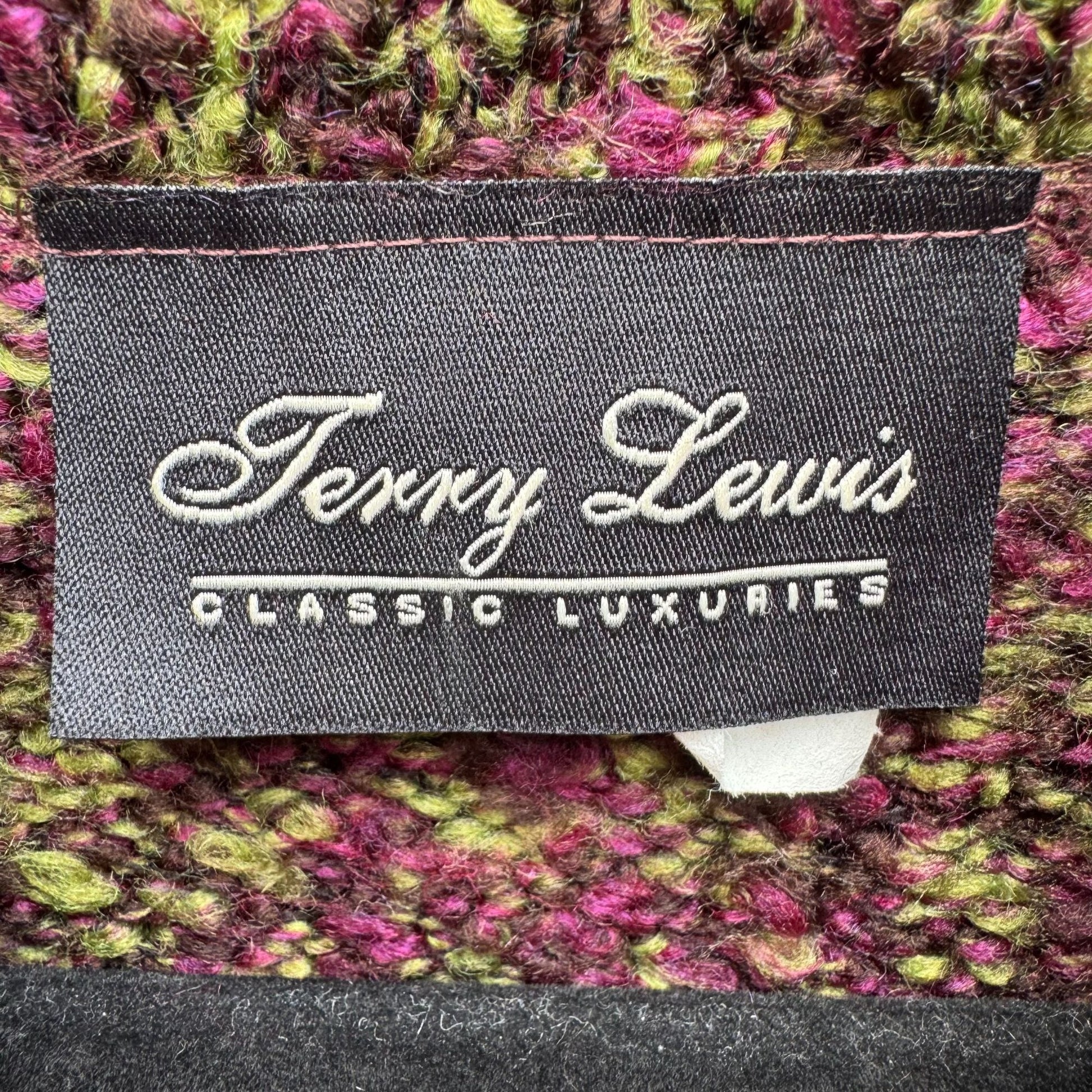 Terry Lewis Womens Vintage Zip Cardigan Sweater Purple Green Boucle Long Sleeve S