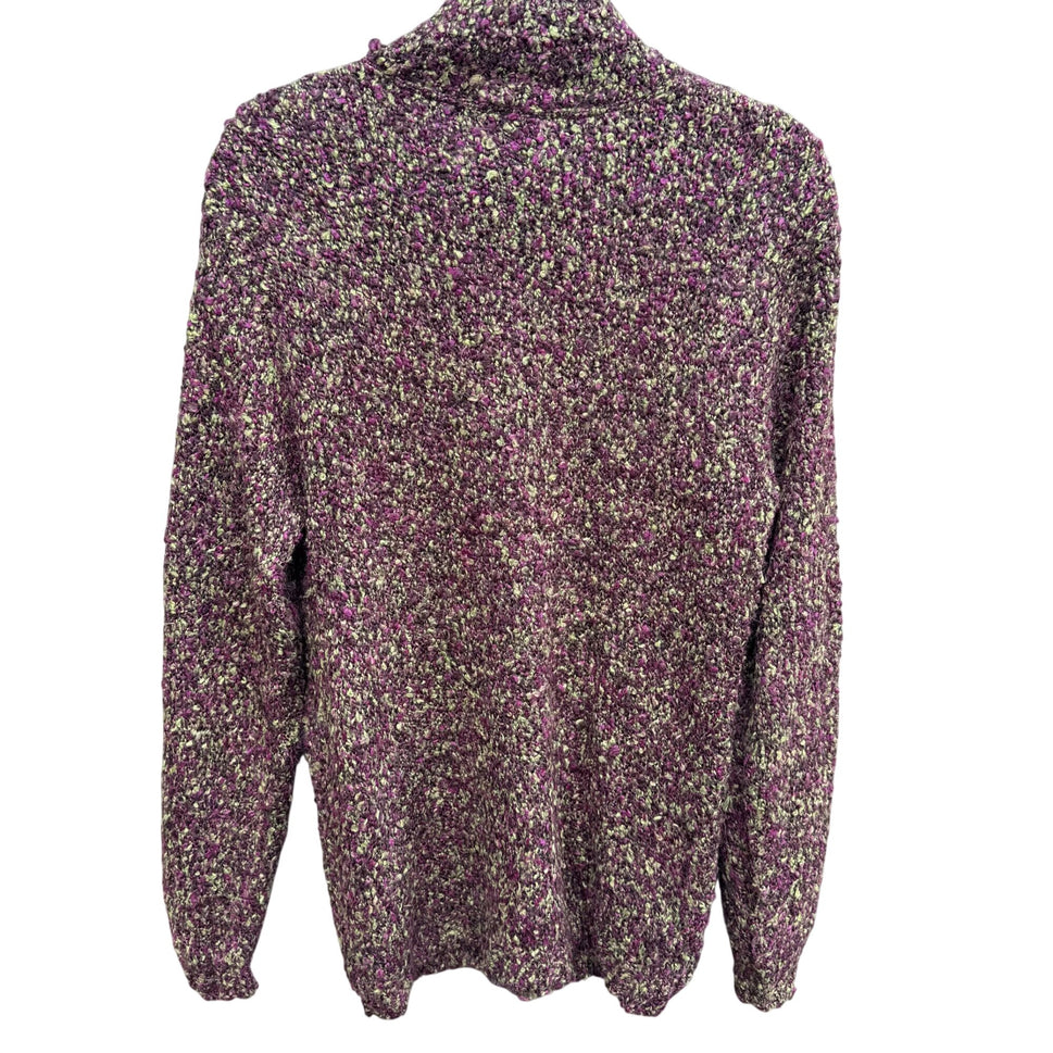 Terry Lewis Womens Vintage Zip Cardigan Sweater Purple Green Boucle Long Sleeve S