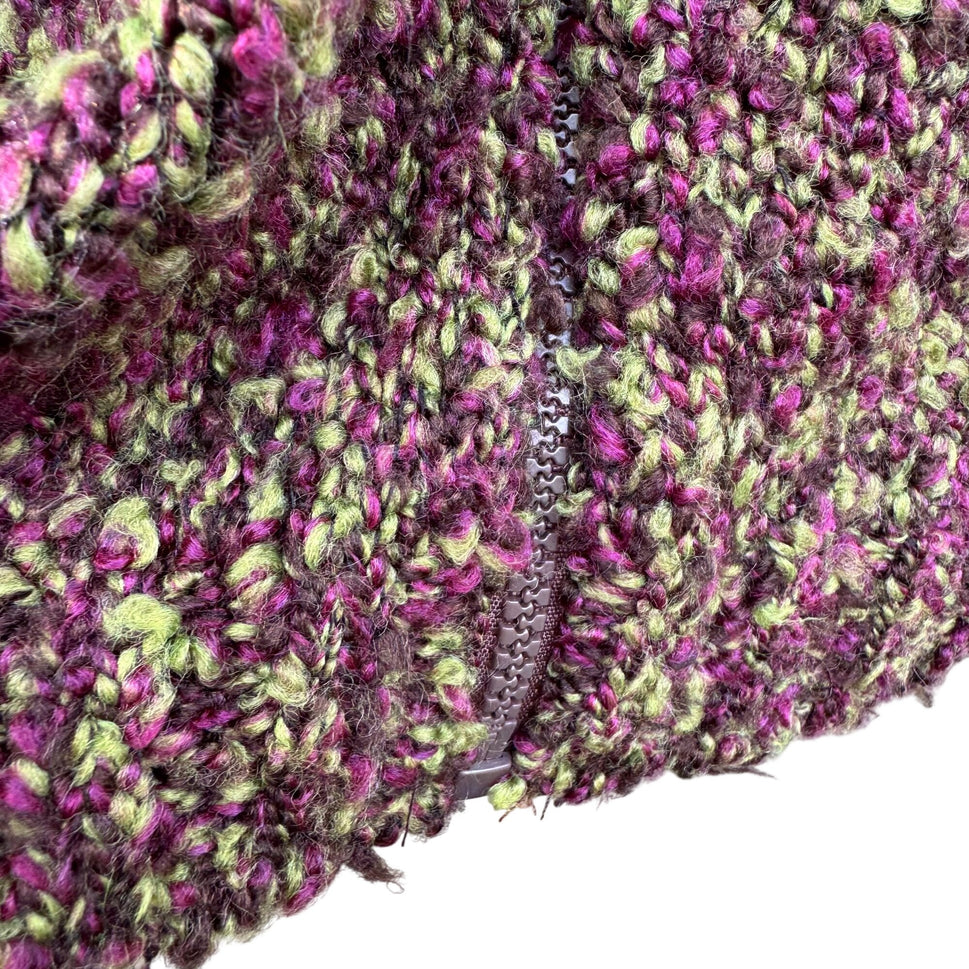 Terry Lewis Womens Vintage Zip Cardigan Sweater Purple Green Boucle Long Sleeve S