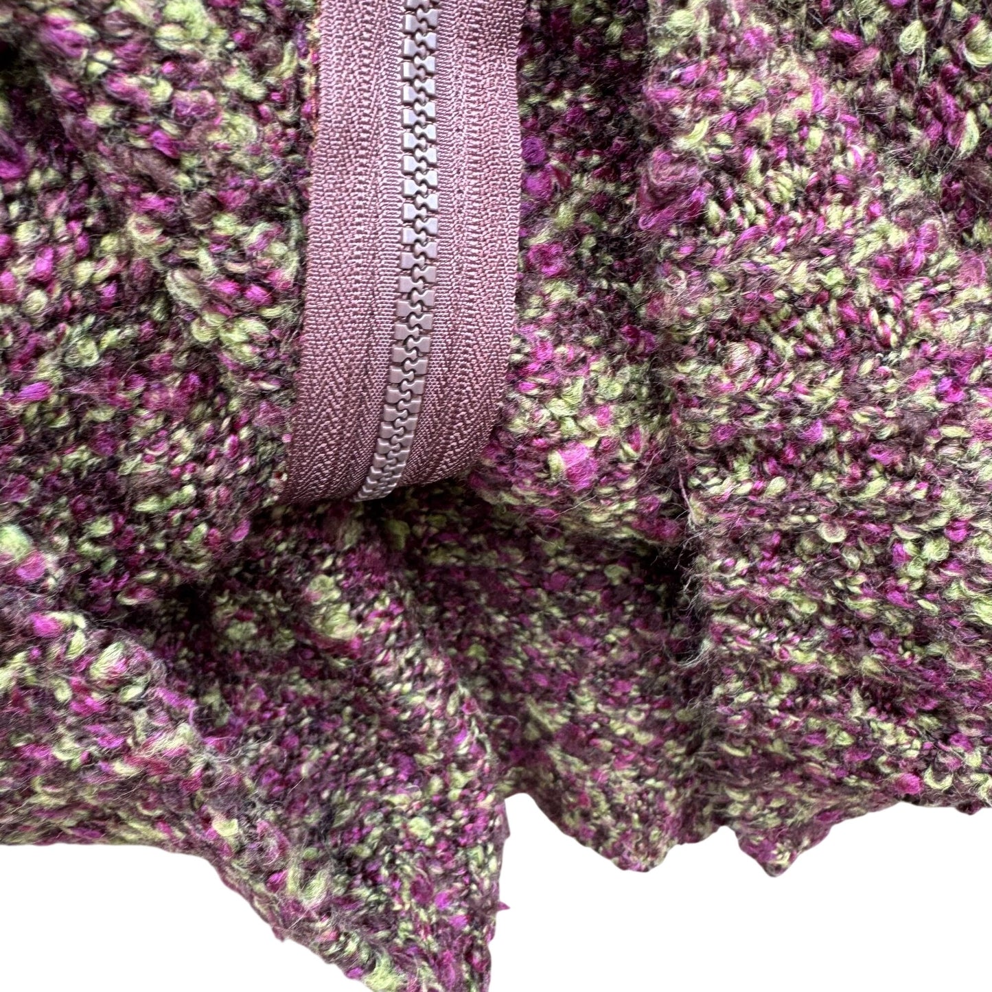 Terry Lewis Womens Vintage Zip Cardigan Sweater Purple Green Boucle Long Sleeve S