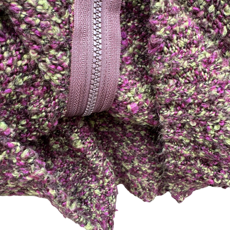 Terry Lewis Womens Vintage Zip Cardigan Sweater Purple Green Boucle Long Sleeve S