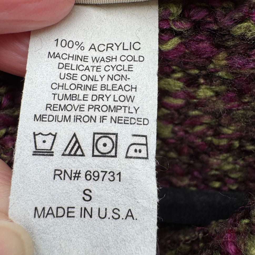 Terry Lewis Womens Vintage Zip Cardigan Sweater Purple Green Boucle Long Sleeve S