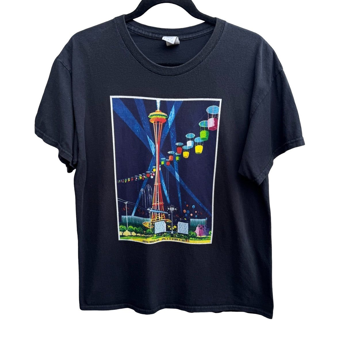 Gildan Seattle Worlds Fair 1962 Space Needle Urban Graphic T-Shirt Black Mens L