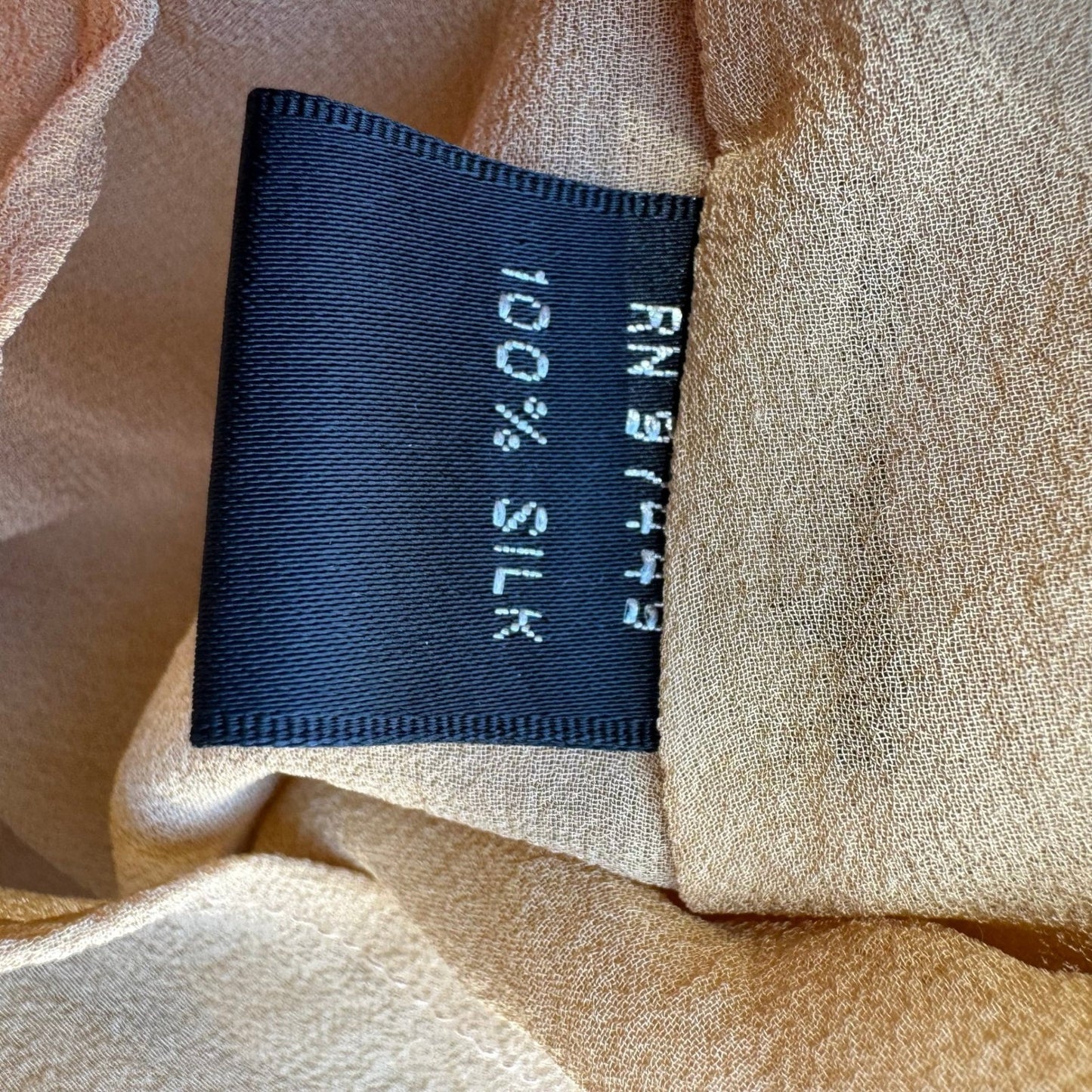 Sheri Bodell Y2K Quiet Luxury Minimalist Silk One Shoulder Side Tie Blouse Tan S
