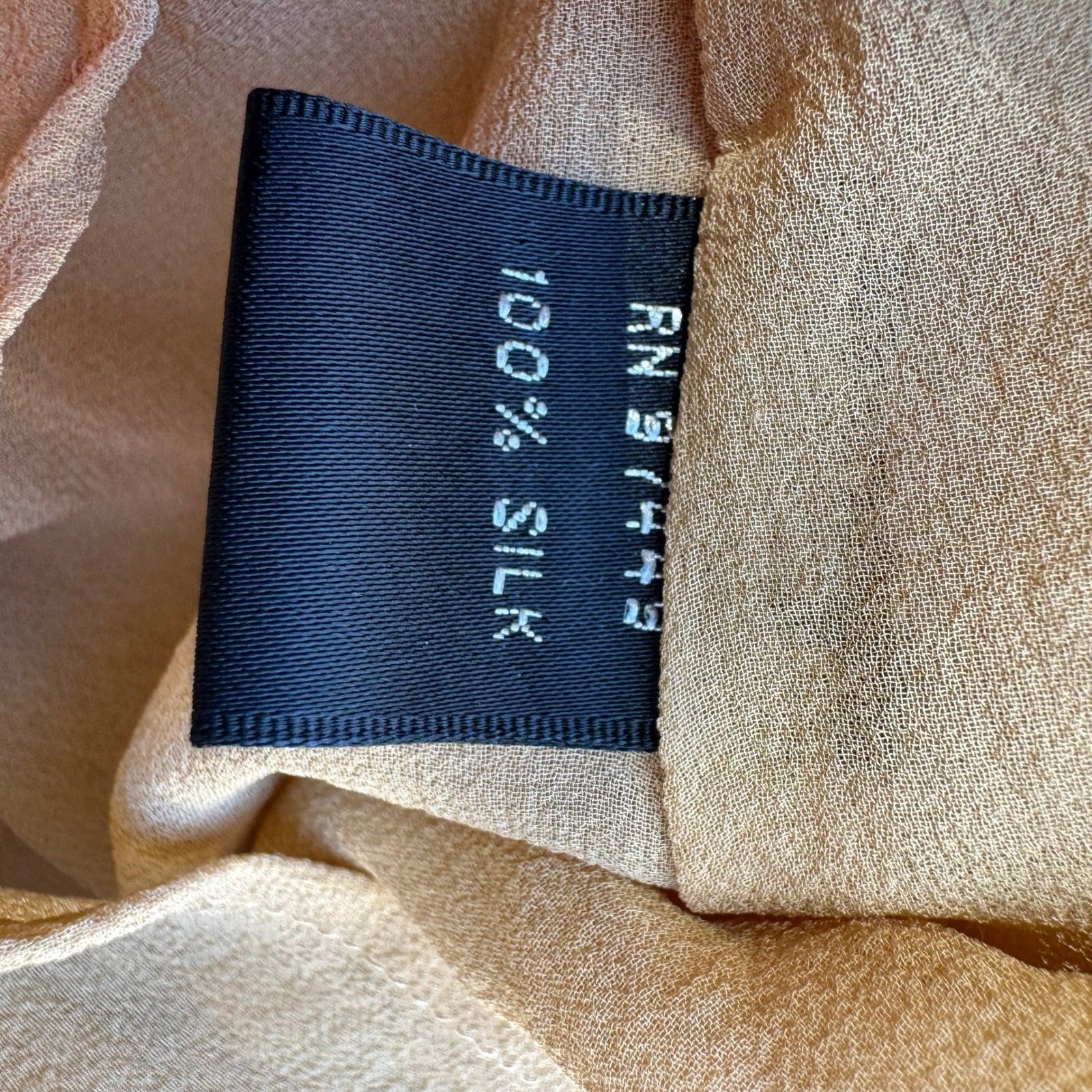 Sheri Bodell Y2K Quiet Luxury Minimalist Silk One Shoulder Side Tie Blouse Tan S